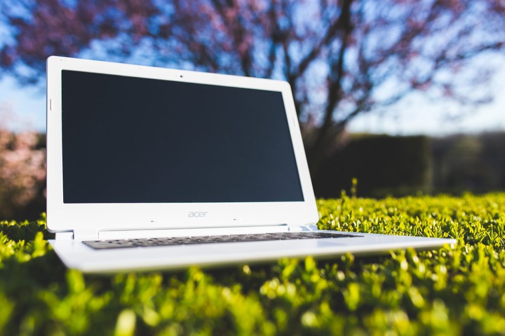 laptop, grass, sunny